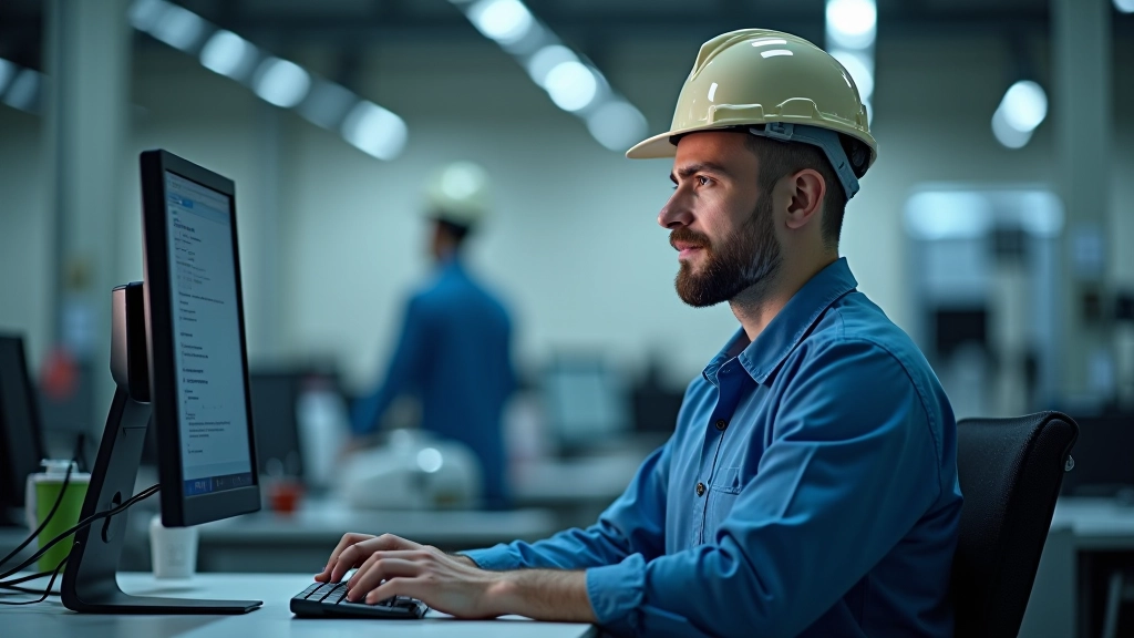 Tekstil fabrikasında yapay zeka eğitimi alan işçiler bilgisayar ekranı başında