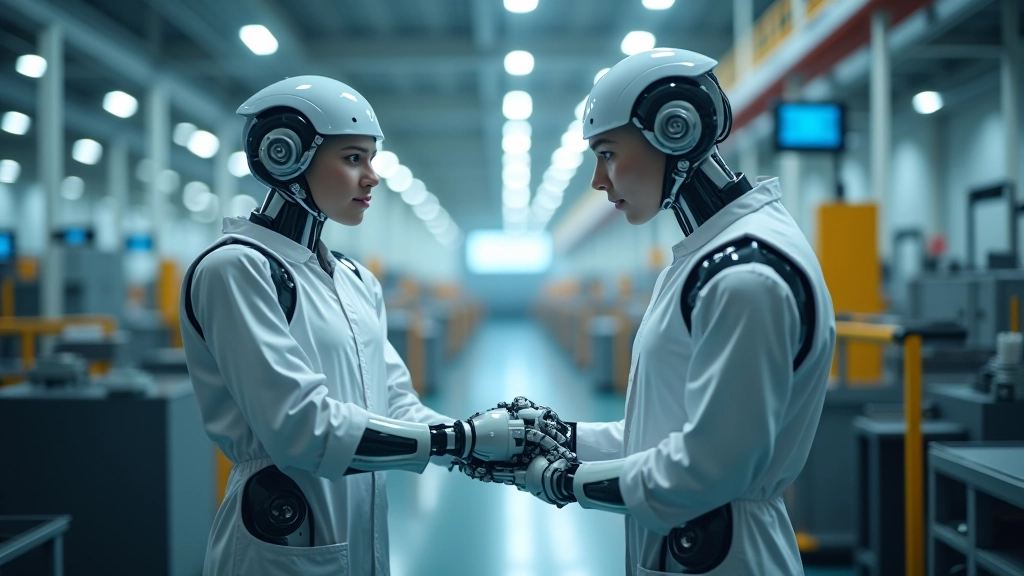 Modern fabrika ortamında işbirlikçi robotlar ve operatörler